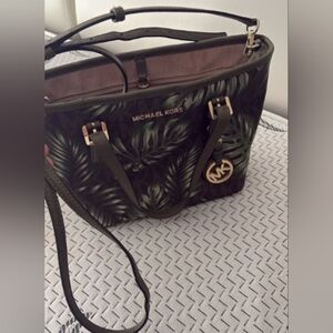 Michael Kors Olive Green Palm-Print Tote Bag